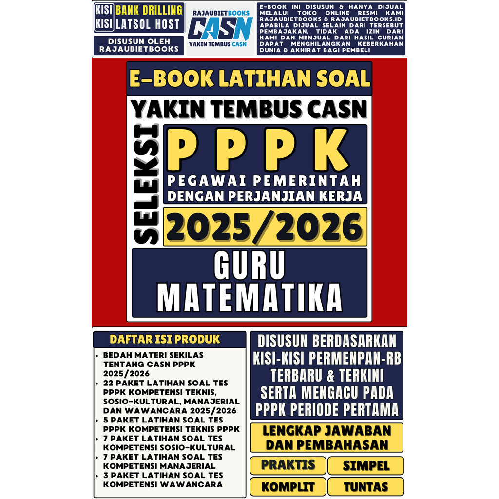 SOAL TES  PPPK GURU MATEMATIKA TENAGA PENDIDIK TERBARU DAN TERLENGKAP TES KOMPETENSI TEKNIS GURU MAT
