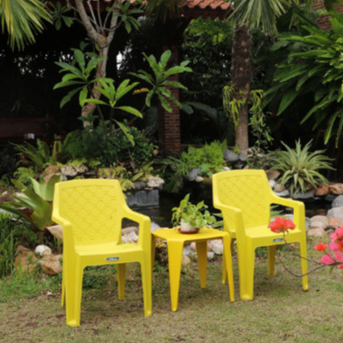 1 Set 4 Kursi OL 507 (S) + Meja OCT-08 Olymplast - Bangku Teras Santai Anyaman Plastik Olymplast / K