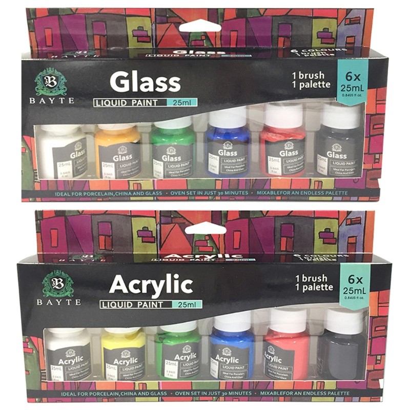 

Acrylic/Glass Paint 6 Colors Watercolor Paint Premium Liquid Pigments Set DIY Crafts Painting on Stone Canvas Rock Glass