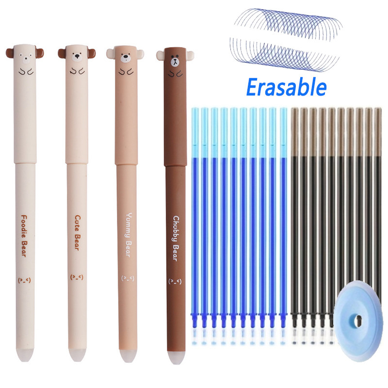 

Creative Animals Bear Erasable Gel Pens Set 0.5mm Blue/Black Ink Washable Handle Magic Refills Rod School Writing Stationery