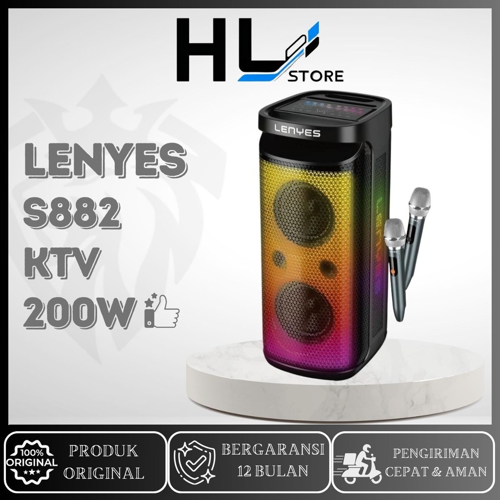 LENYES S882 200W KTV Wireless Speaker + Microphone Bluetooth 5.3 High Power With RGB Light Waterproo