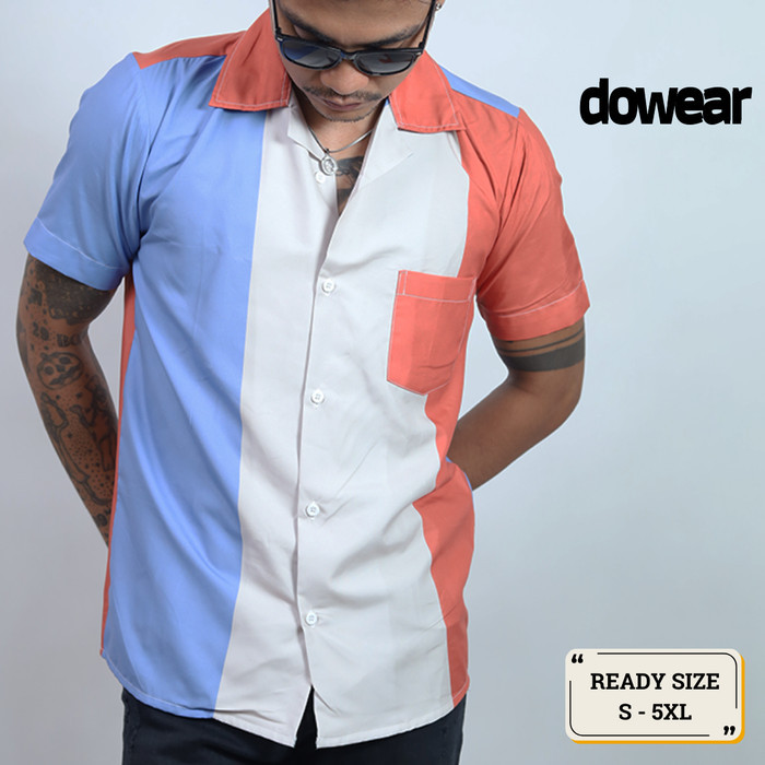 Hem Baju Kemeja Polos Pria Wanita Lengan Pendek Premium Oversize Trend Printing MERAH CREAM 210  L