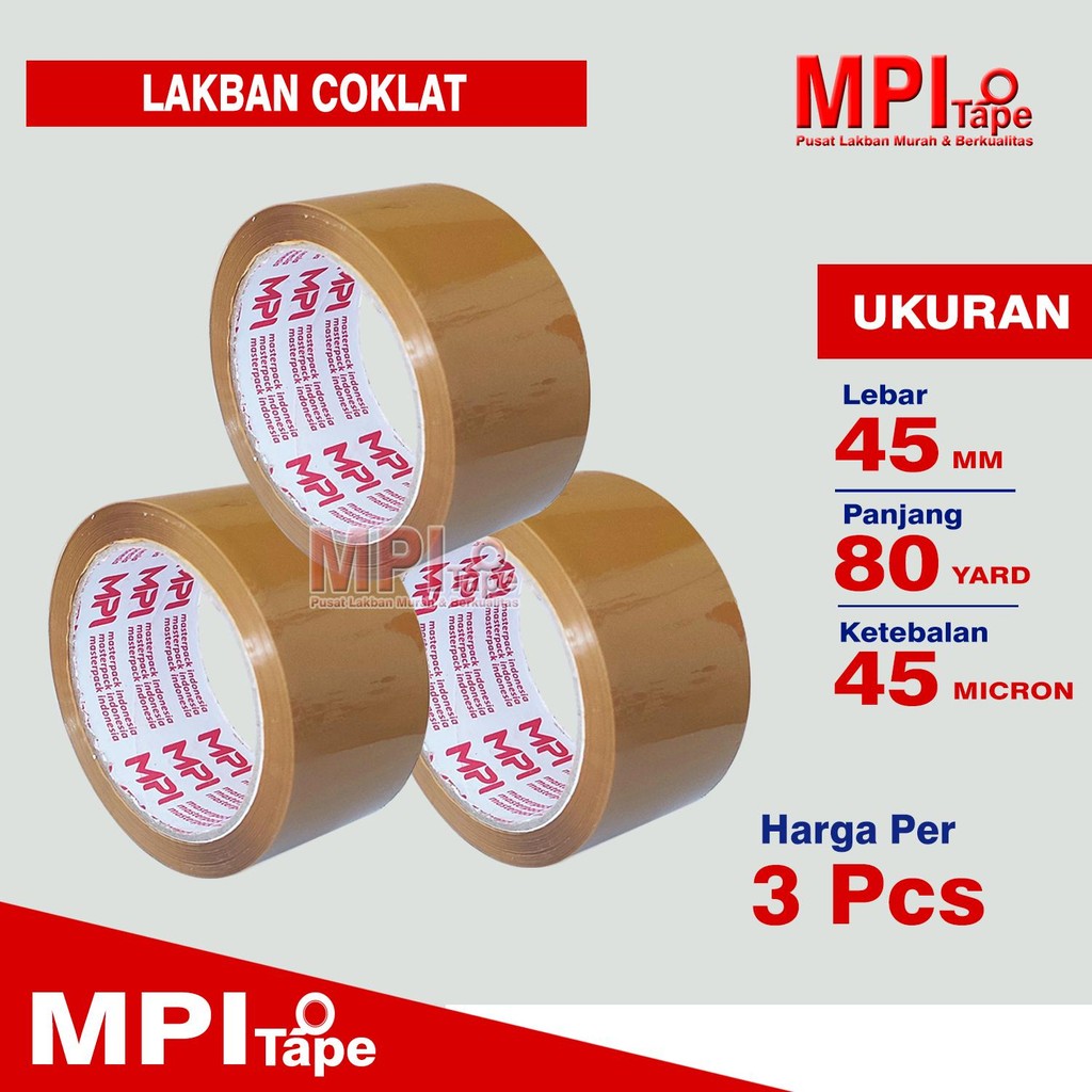 

3 Pcs - Lakban Cokelat MPI 45 mm x 80 yard - Lakban Packing
