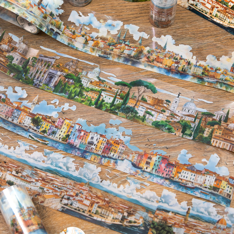 

2m travel theme European scenery Die-cutting PET tape DIY Handmade Materials Scrapbook Decorative Materials Aesthetic Stationery