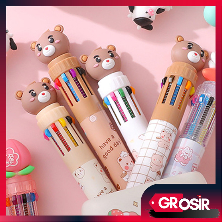 

Grosir - S6271 Bulpen Karakter Teddy Lucu 10 Warna Tinta / Bolpoin Karakter Beruang Lucu / Pulpen Mekanik 10 Warna Motif Teddy Bear