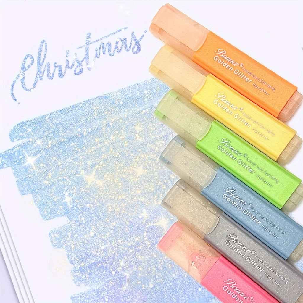 

6pcs Shimmering Glitter Highlighter Marker Pens, Pastel Highlighter Marker Pens Flexible Nebula Color