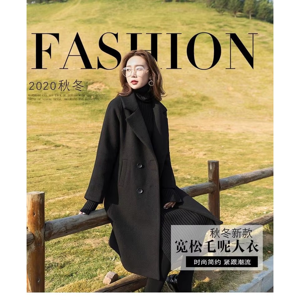 jas long coat wanita panjang hangat korea musim dingin Black XL