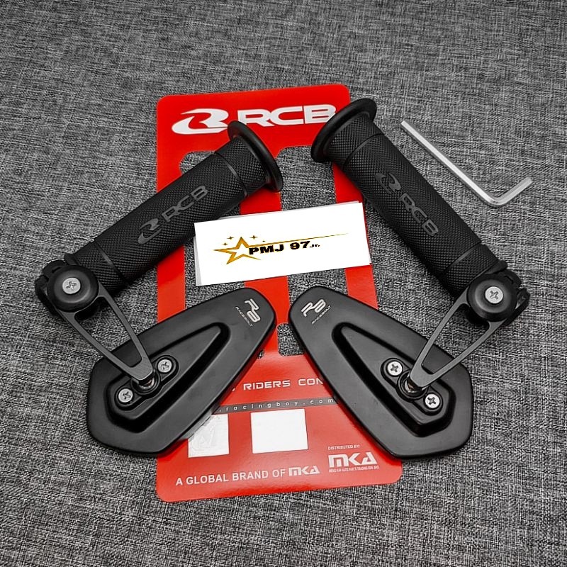 SPECIAL [Paket] Handgrip Sarung Gas RCB RACING BOY HG55 Original + Spion Jalu Oval Bar End VND Unive