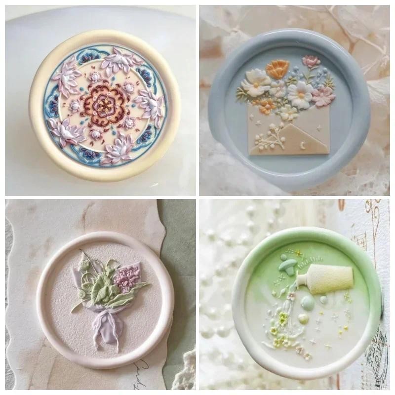 

2024 New Diy Fire Seal Stamp Head Creative Decal Card Educational Toy Flower Exquisite Pattern Invitation Envelopes Sealing Gift