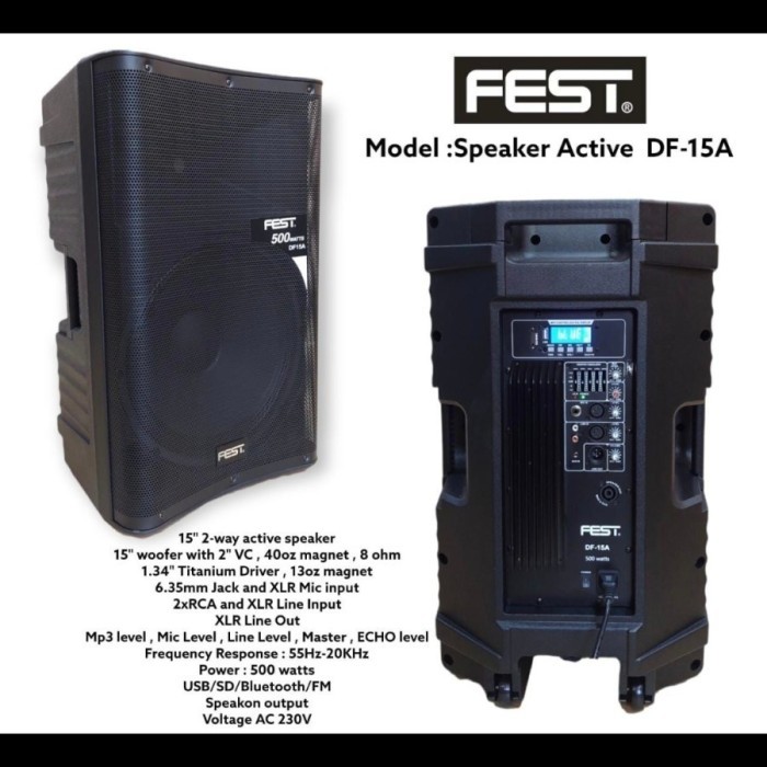 Grosir Speaker Aktif 15 inch Monitor Fest DF15A DF 15A Power 500 Watt Ashley