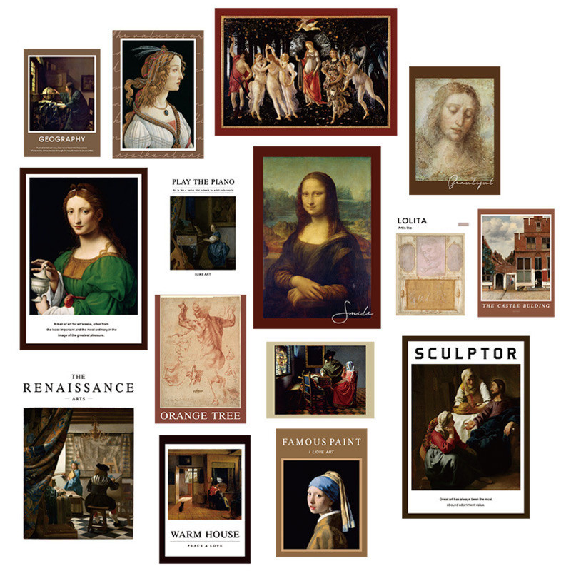 

15Pc Famous Painting Decoration Card Retro Postcard DIY Journal School Room Wall Sticker Photo Props Stationery Gift Supply