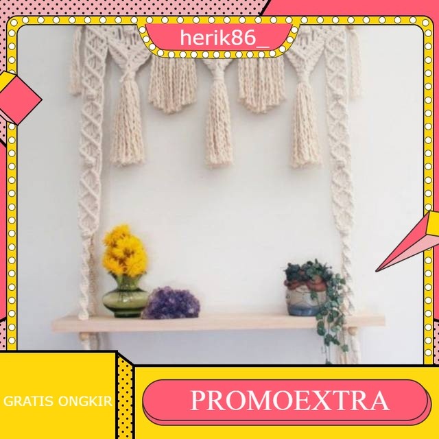 PREMIUM MACRAME  Rak hias dinding HIASAN DINDING TALI KATUN