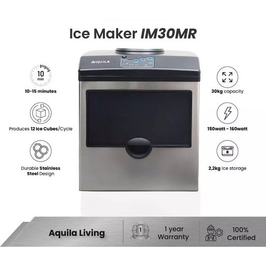 

Aquila Im 30mr Mesin Es Batu 30kg / 150watt (lebih cepat menghasilkan es) / 2,2kg Ice Storage / Waktu Yang Diperlukan 10-15 Menit
