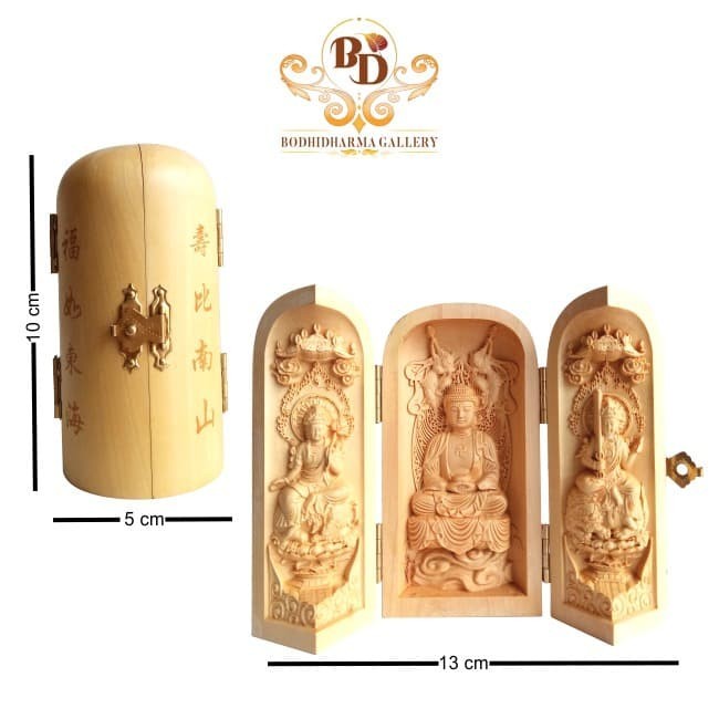 Patung/Rupang Kayu 3 in 1 Buddha Amitabha & Manjushri & Samantabhadra