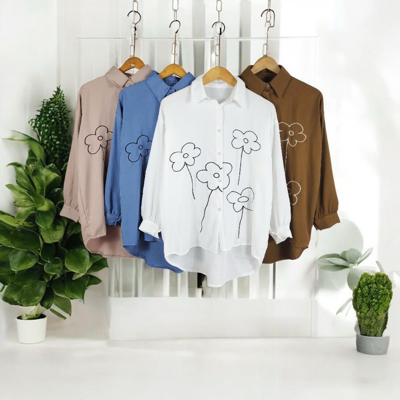 SHOPPINGTREND - ZFS BLOUSE NAILA WANITA KANTORAN BAJU KERJA PUTIH BORDIR / FELLA BLOUSE BORDIR / ATA