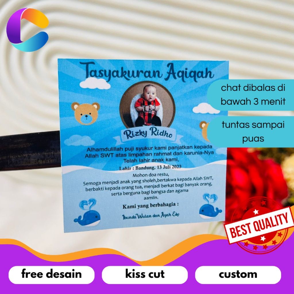 

Cetak INC 9-15 Sticker Tasyakuran Aqiqah Bayi Stiker Ikkah Iqqah Qiqah Anak Bentuk Kotak Uk.Besar
