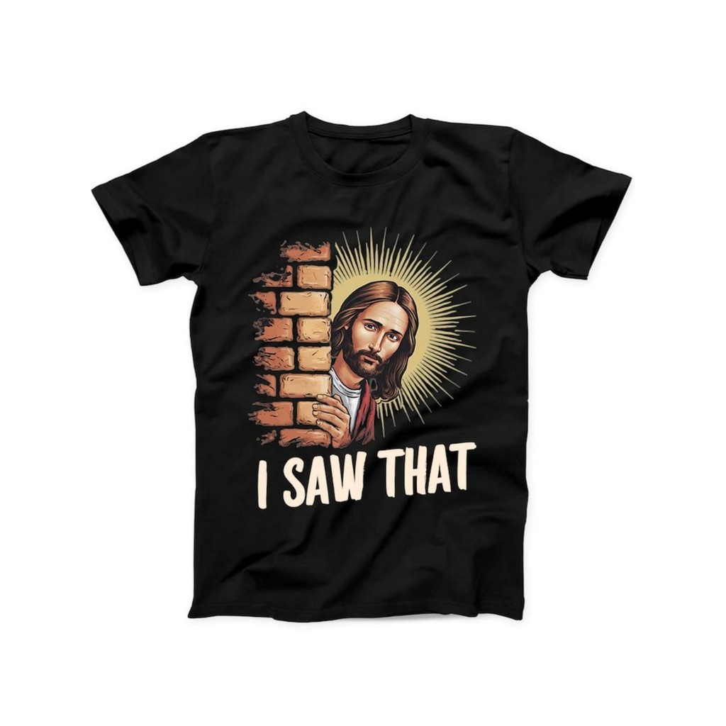 Kaos Lucu "Aku Melihatnya" Yesus dan Tembok Bata - 100 Persen Katun 200 gsm Longgar O-Neck Unisex, H