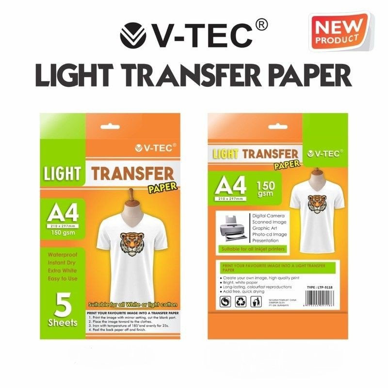 

VTEC LIGHT TRANSFER PAPER LTP-9118 150GSM A4/UK. 210 X 297 MM