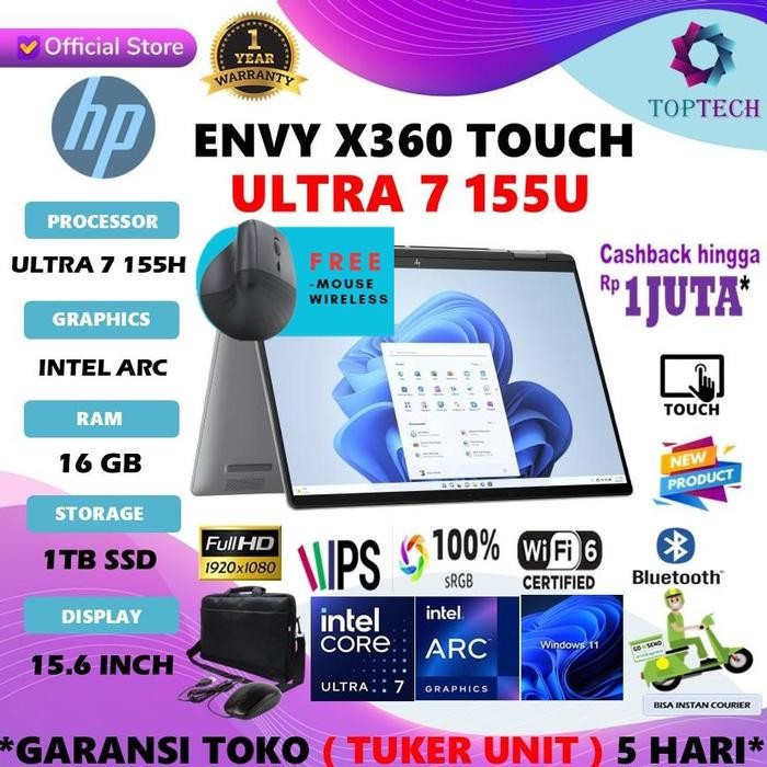 HP ENVY x360 2IN1 TOUCH ULTRA 7 155U 16GB 1TB W11 15.6FHD 100%sRGB