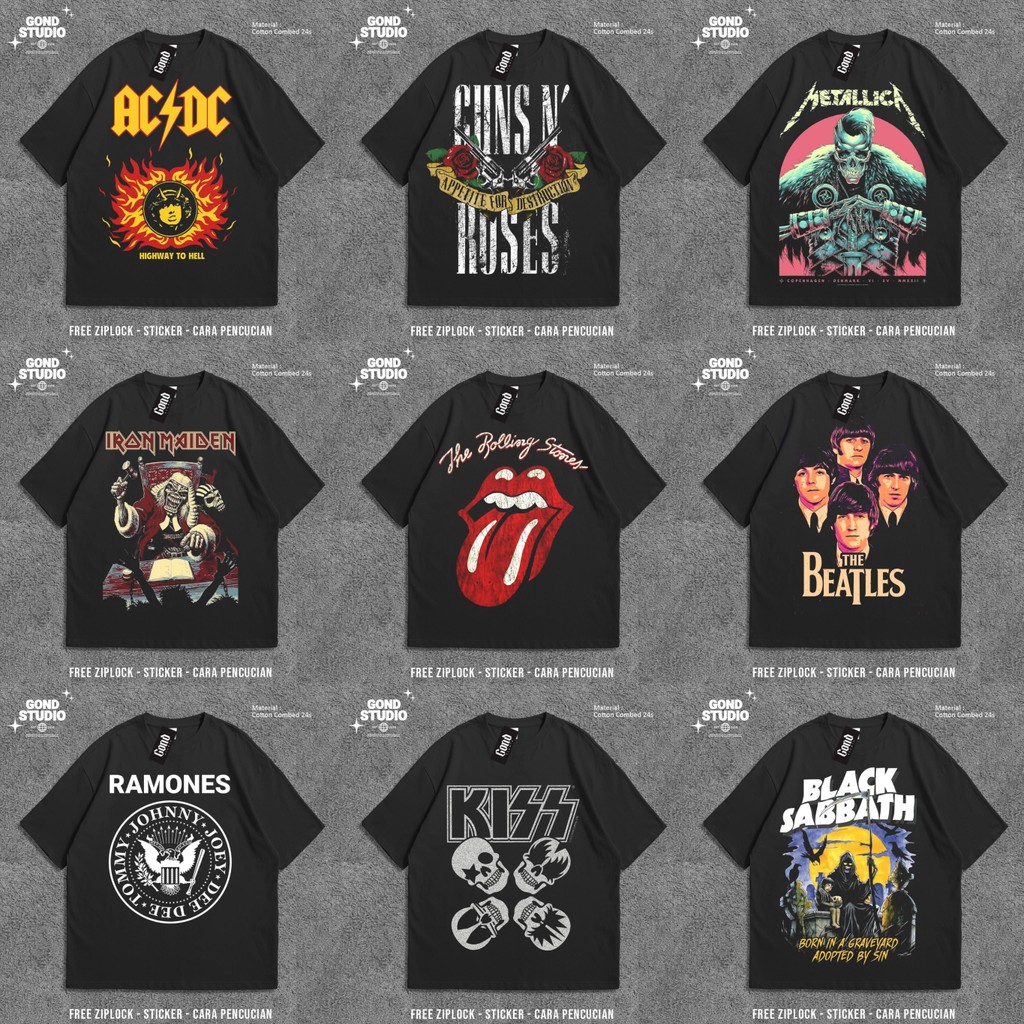 GONDSTUDIO - Kaos VINTAGE OVERSIZE BAND / NIRVANA / THE BEATLES / ACDC / METALLICA / ROLLING STONE /