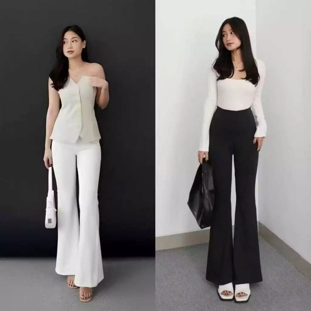 PROMO!! Celana Fit And Flare Pants Cutbray Scuba Pinggang Highwaist Bahan Stretch Melar Elastis Kulo