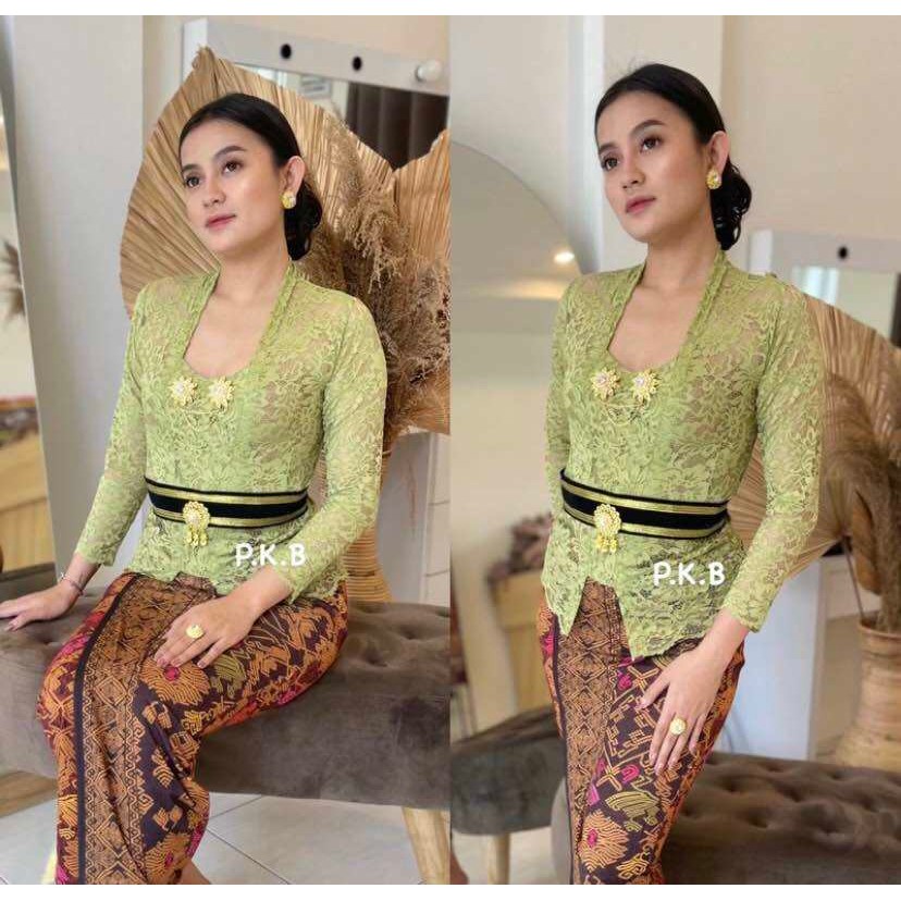 (Telaris) Kebaya Brokat Sofia Lengan Panjang/ Kebaya kutubaru/kebaya brokat Tanpa Kancing