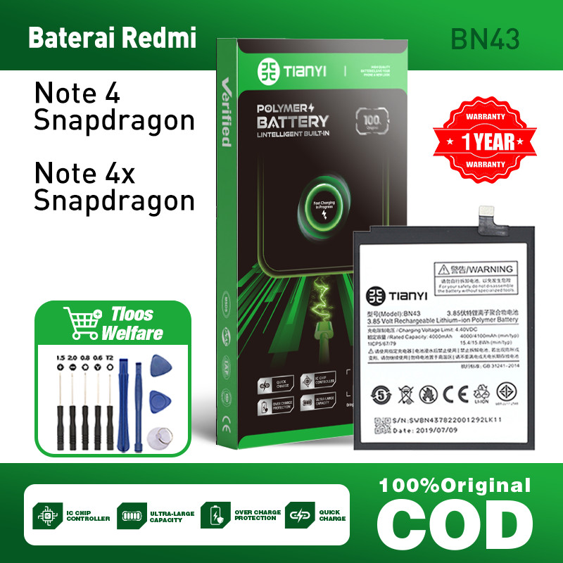 Baterai Redmi Note 4 Snapdragon / Redmi Note 4X Snapdragon BN43 Hp Batrei Battery Promo Murah COD