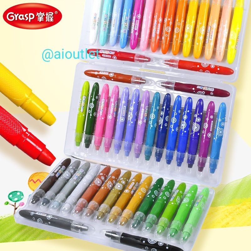 

Silky Crayon Grasp 12 / 24 / 36 / 48 Warna Besar / Sedang / Kecil Crayon Licin Watercolori