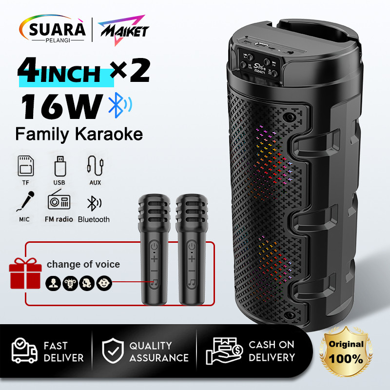 【PRO MAX BASS】MAIKET Speaker Bluetooth Karaoke Besar Super Bass Polytron Change Voice Wireless 2 Mic