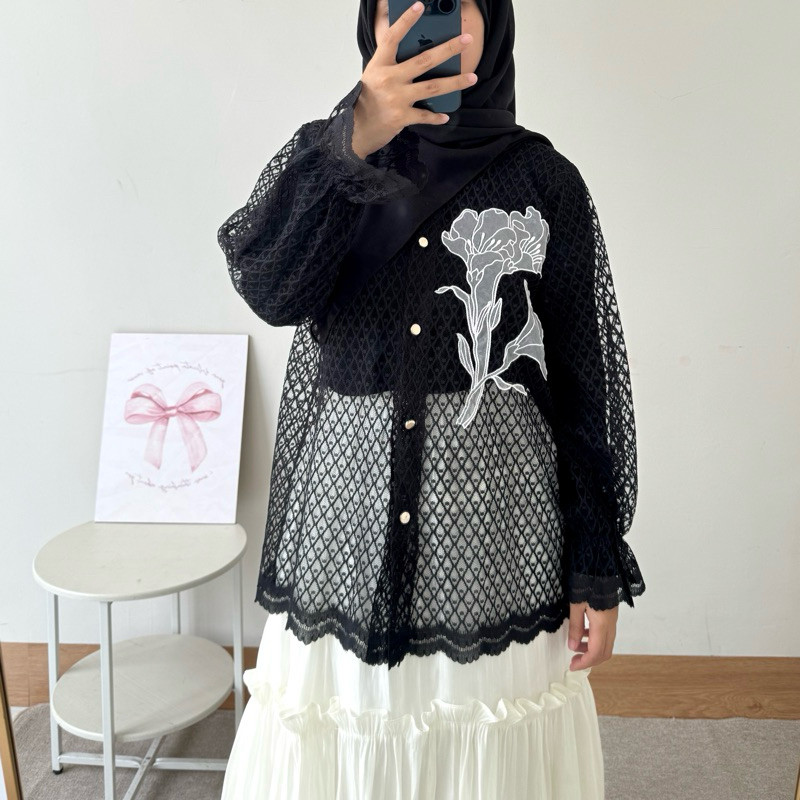 (BEST SELLER) Ghia Outer Brukat | Blouse Brokat Tile Lace Motif Bunga
