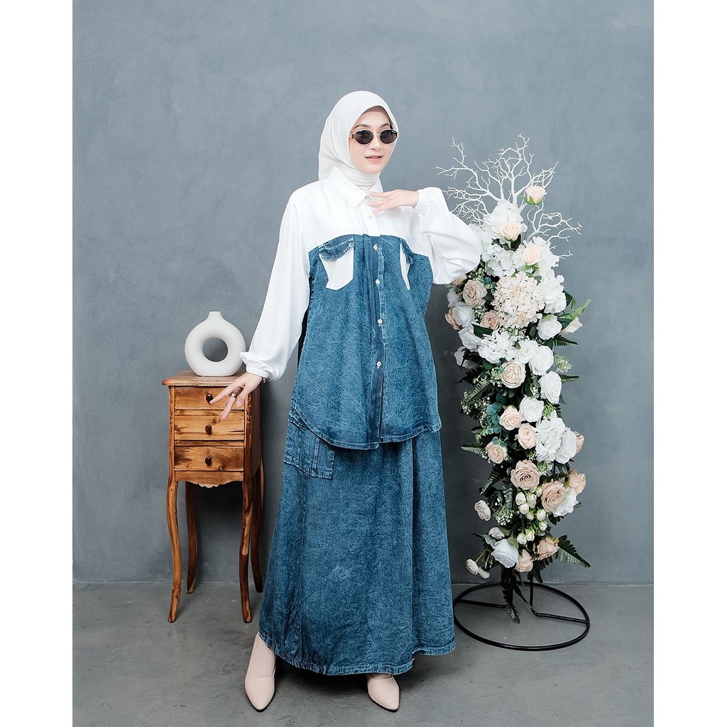 BAJU Gamis CASUAL WANITA DEWASA MODEL SETELAN DRESS ARSYA JEANS DENIM NYAMAN GAMIS JEANS Muslim Panj