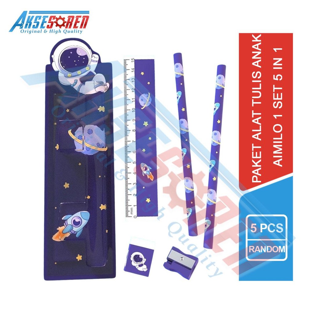 

Aksesoren Paket Alat Tulis Anak Aimilo 5in1 [1 Set/5 Pcs] / Perlengkapan Tulis Anak Lucu Dan Penghapus Untuk Tempat Pensil Buku Tulis Penggaris Sekolah / Paket TK SD