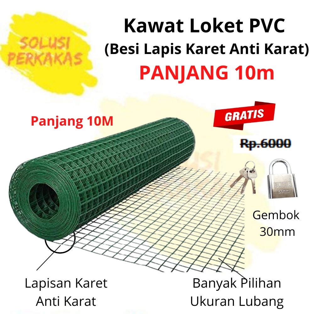 Kawat RAM loket pvc 10 meter kawat hijau/kawat RAM /kandang / kawat ayakan 1/2" 3/4" 1/4" anti karat