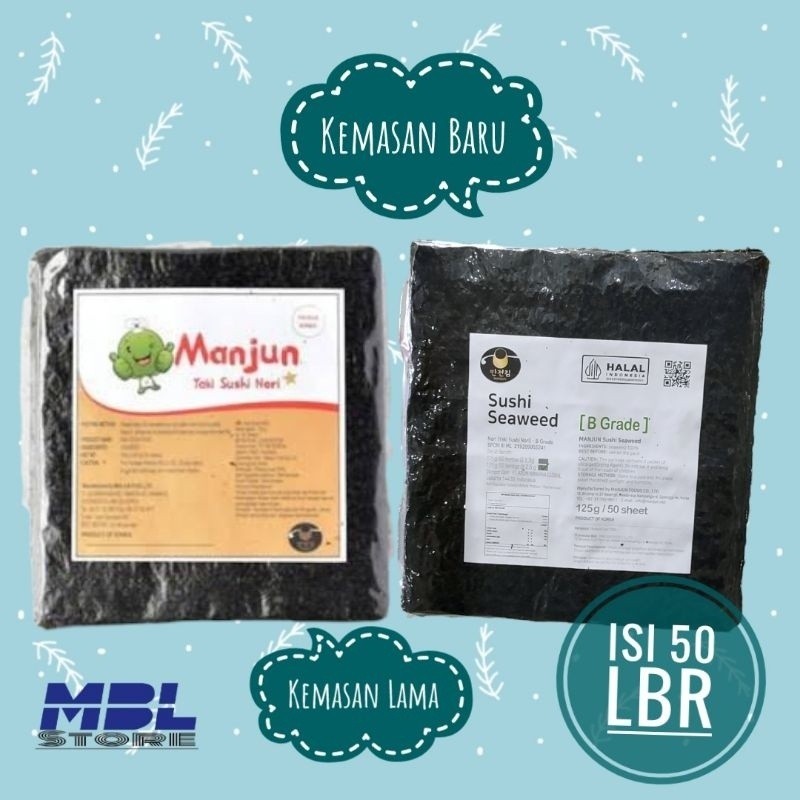 

Manjun Sushi Nori Rumput Laut Seaweed 50 Sheet