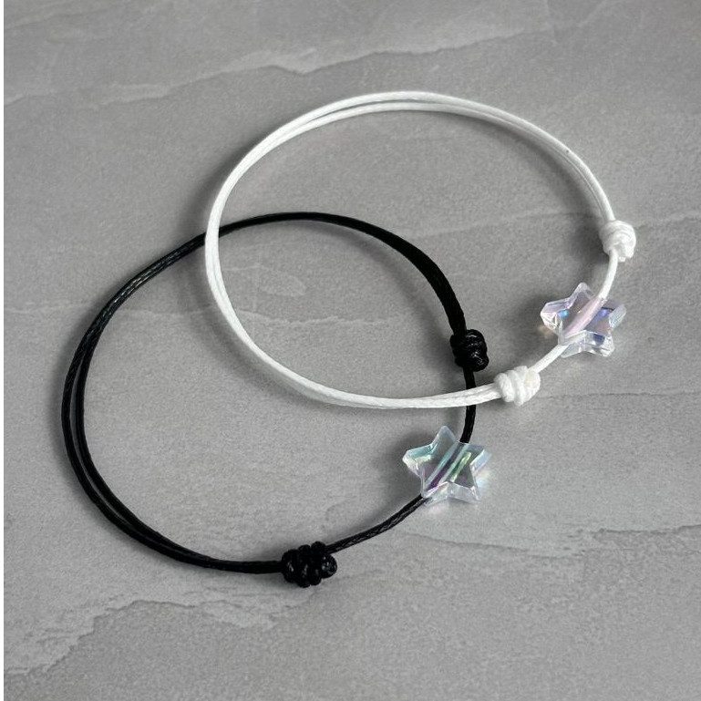 Gelang Couple Manik Bintang Pelangi Transparan AB Tali Korea