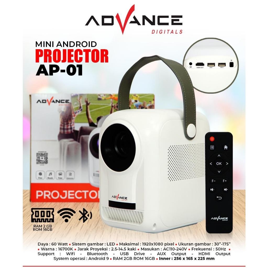 Gratis Ongkir+CODAdvance Proyektor/Projector Android TV HD 1080P-4K Smart Projector 6000 Lumen