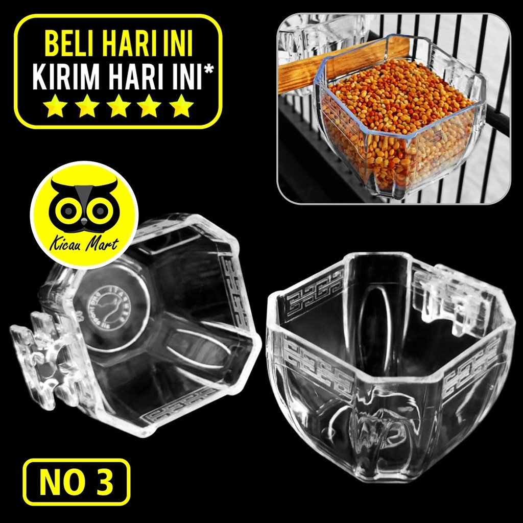 KICAU MART Cepuk Wadah Pakan Burung Cepuk Mika Segi 8 Delapan Mini Emboss Nomor 3 Cepuk Tempat Makan