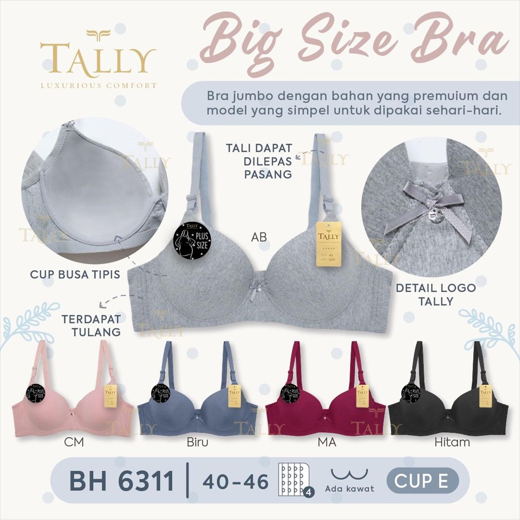 [TOMS] TALLY (1pcs) Bra JUMBO 6311 Big Size | Cup E Besar |  Ada Kawat Busa Tipis | Bra Jumbo | Tali