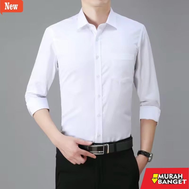 Kemeja formal pria [ Kemeja Putih Pria Polos Slim Fit Lengan Panjang ][ Baju Formal / Kasual ]