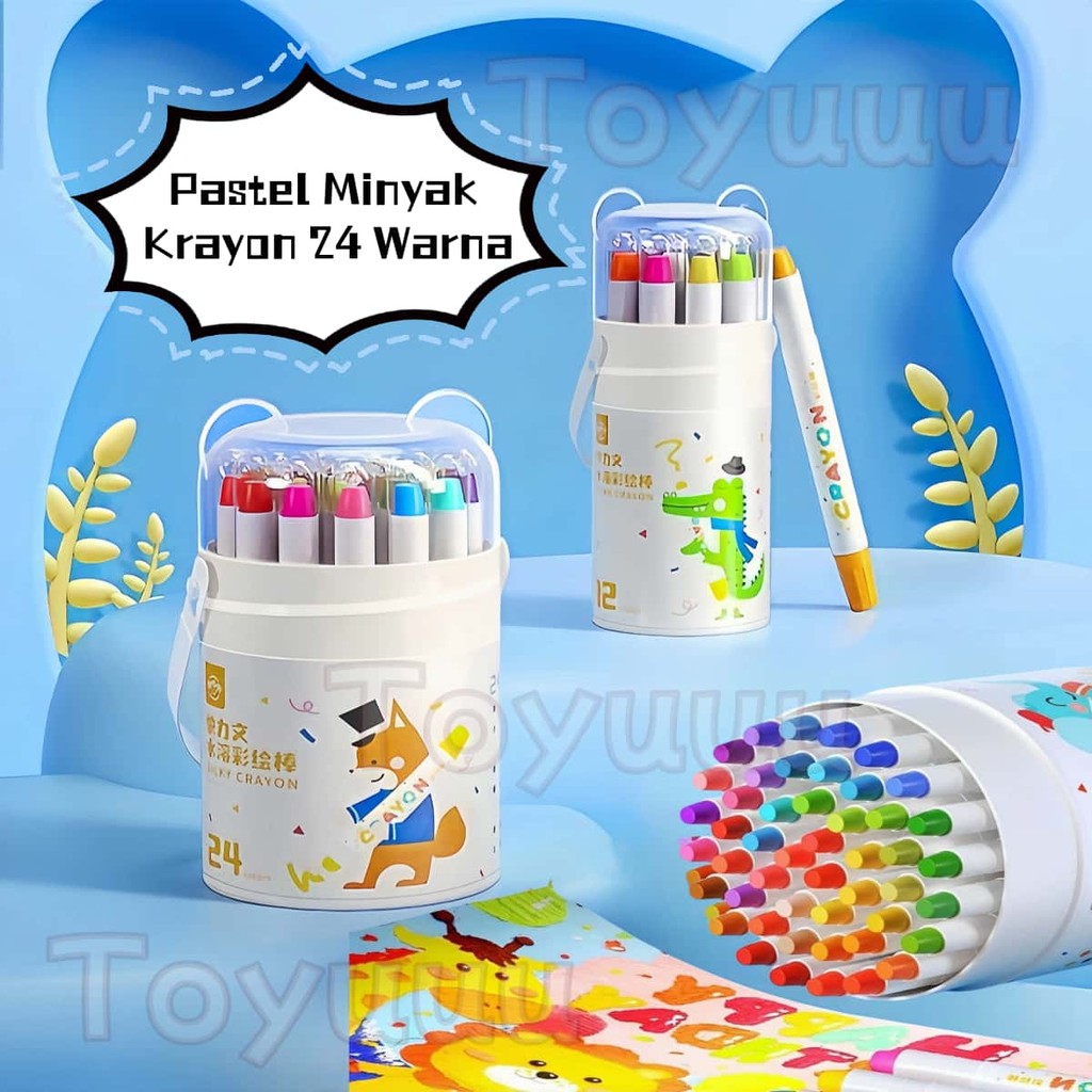 

[Kuas gratis]Tidak Beracun yang Dapat Dicuci Pastel Minyak Colorful /Crayon Putar Washable 24 Color /Bucket Krayon Mewarnai Alat Warna/ Set Anak Wipe and Clean