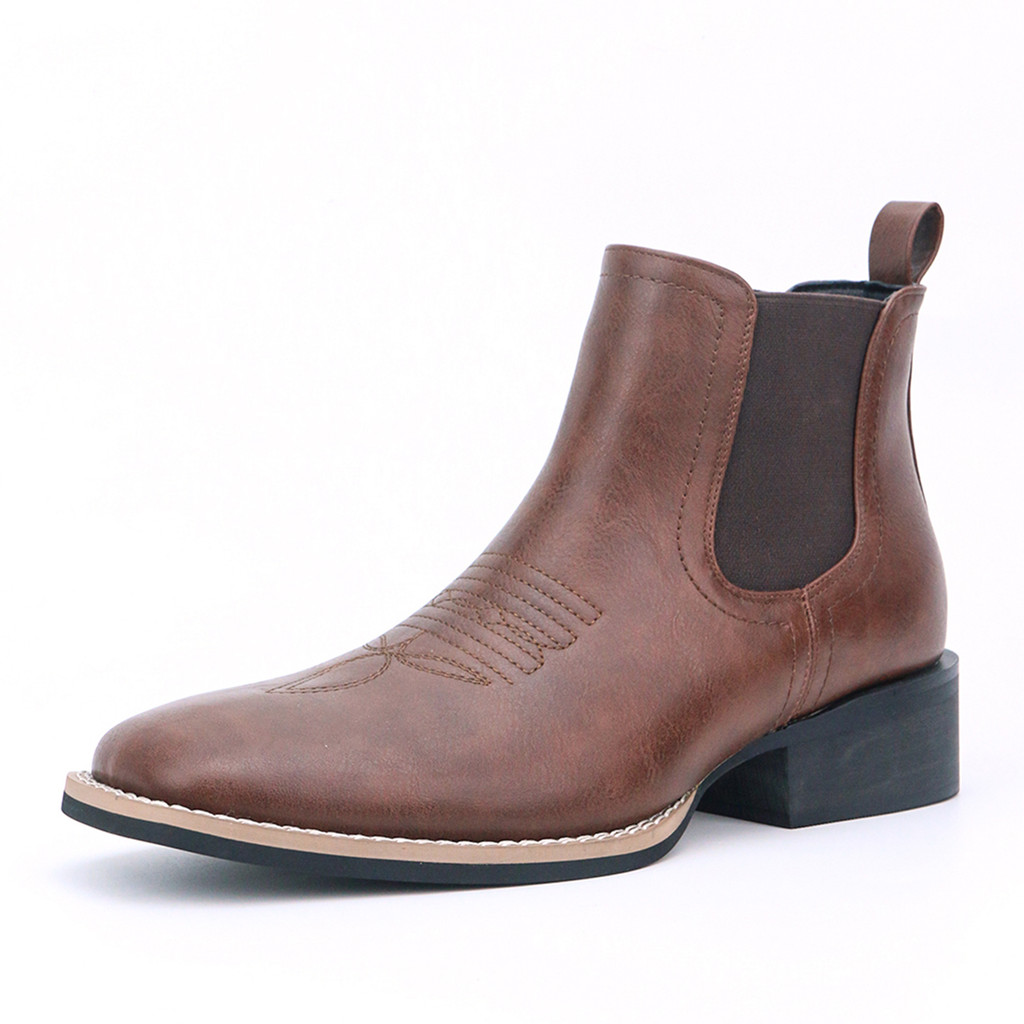 Men's Western Cowboy Boots Square Toe Chelsea Boots and Naked Cowboy Boots Men's Casual Retro Fashio