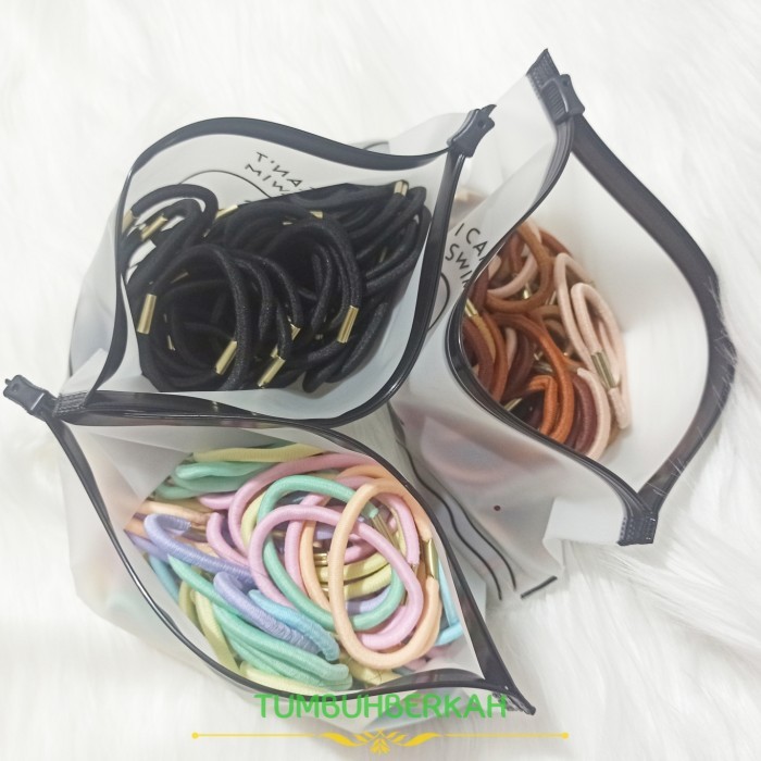 MURAH✨ - IKAT RAMBUT POLOS isi 72pcs free DOMPET ZIPPER / Kuncir Rambut lucu - KNCRN PAS72+DMP