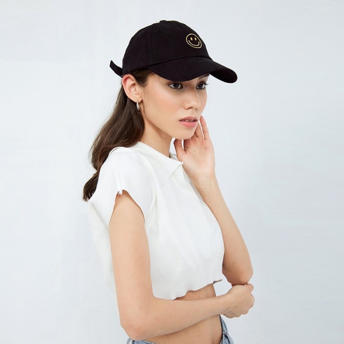 OHSOME Smile Emoji Hat Topi Baseball Cap Topi Bisbol Bordir Emoji Fashion - beige