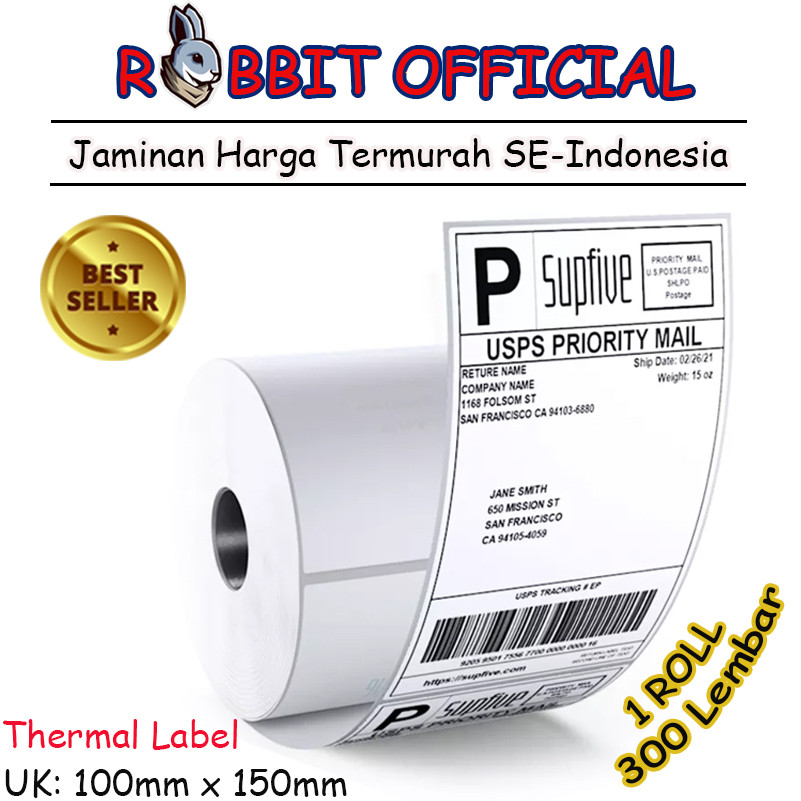 

LABEL THERMAL UKURAN A6 - KERTAS STICKER BARCODE RESI PENGIRIMAN 100x150mm Isi 300 PCS