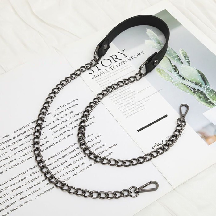 Tali Tas Rantai Mixed Kulit Strap Rantai Kombinasi Tali Tas - Hitam