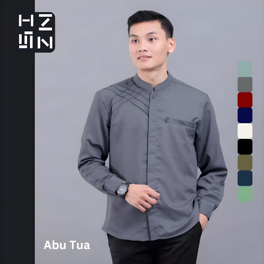 HNSN Baju Koko Pria Asakhi  Motif Marvel TOYOBO Lengan Panjang Terbaru Polos, Kemeja Muslim - Tosca