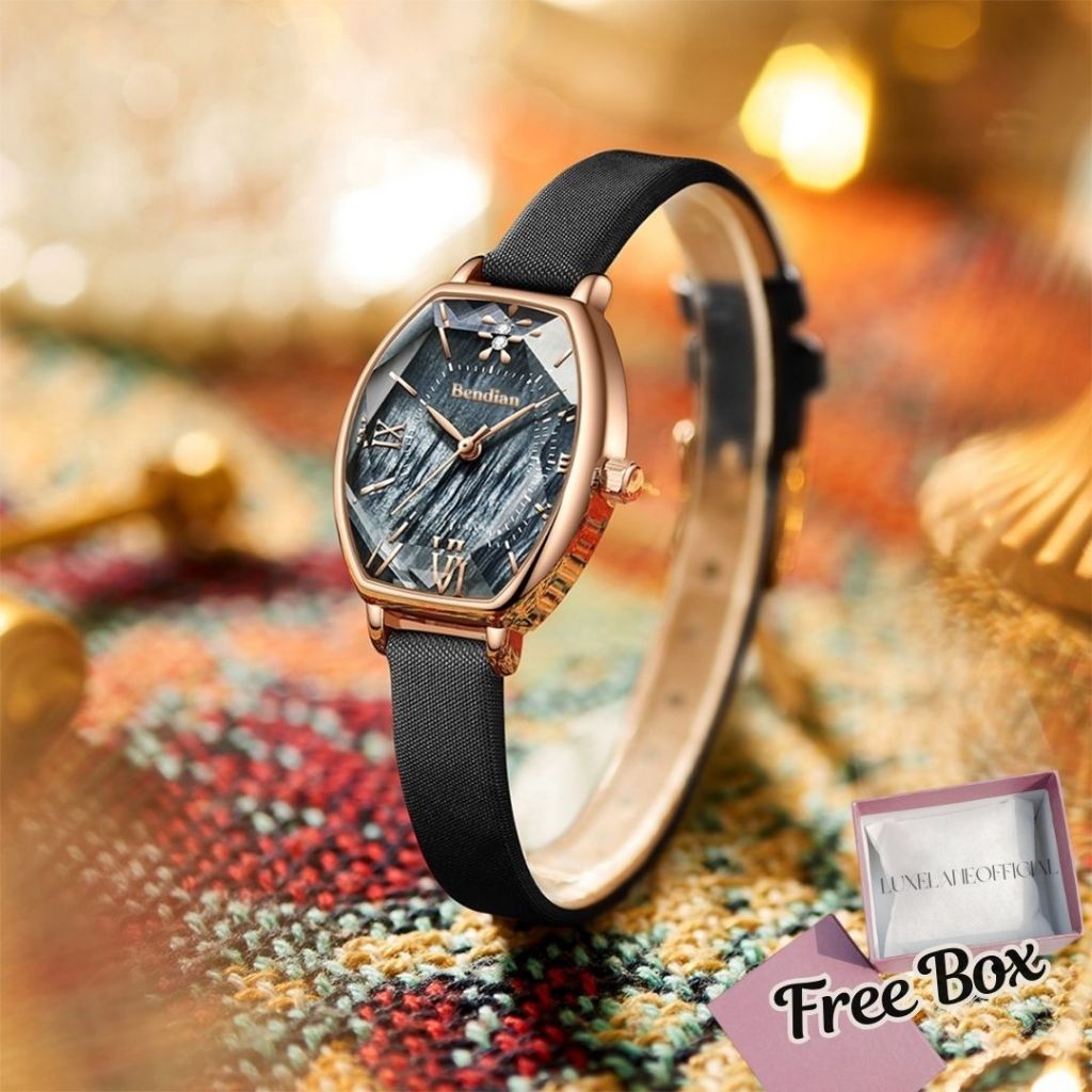 Jam Tangan Wanita Original Anti Air Tali Kulit Casual Santai Woman Watch Cewek Korea Coklat Brown Hi