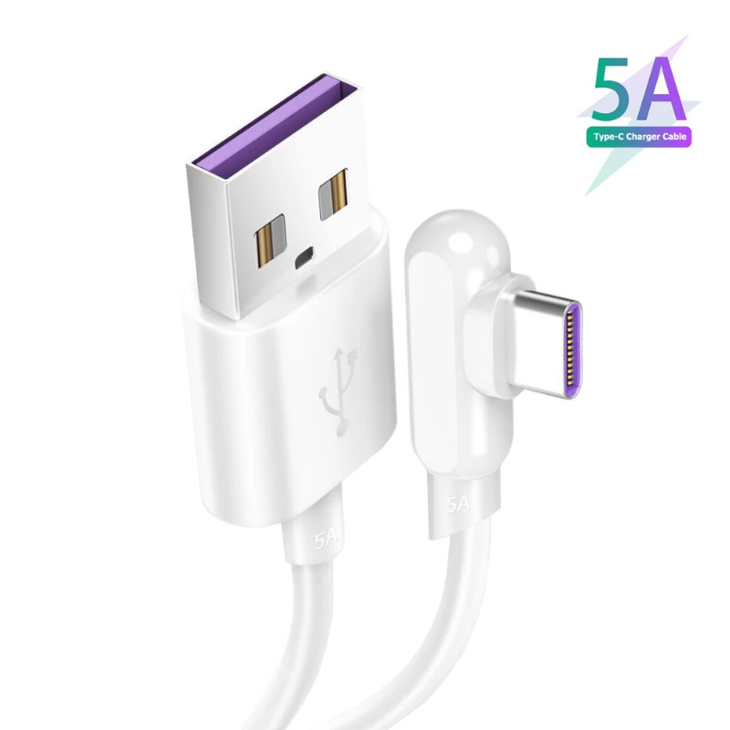 

90 Degree Elbow Cable USB Type C 5A Fast Charge USB 2.0 For Huawei Xiaomi Samsung OPPO OnePlus 2M Type C Data Cable
