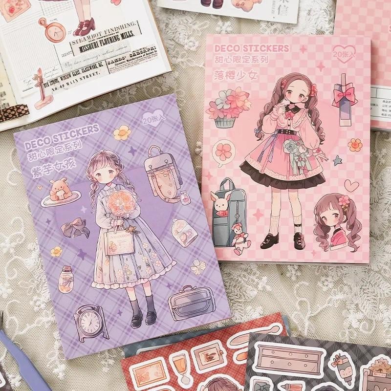 

Journamm 20sheets Kawaii Girl Stickers Book DIY Scrapbooking Collage Stationery Decor Junk Journal Cartoon Materials Stickers