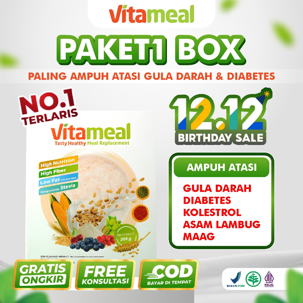

VITAMEAL - Sereal Sehat Multigrain Solusi Cepat Atasi Gula Darah, Diabetes, Kolestrol Dan Maag